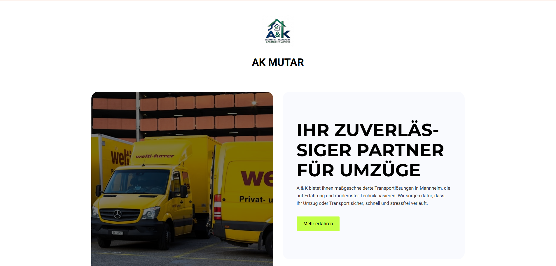 AK Mutar — Umzug – Screenshot der Website