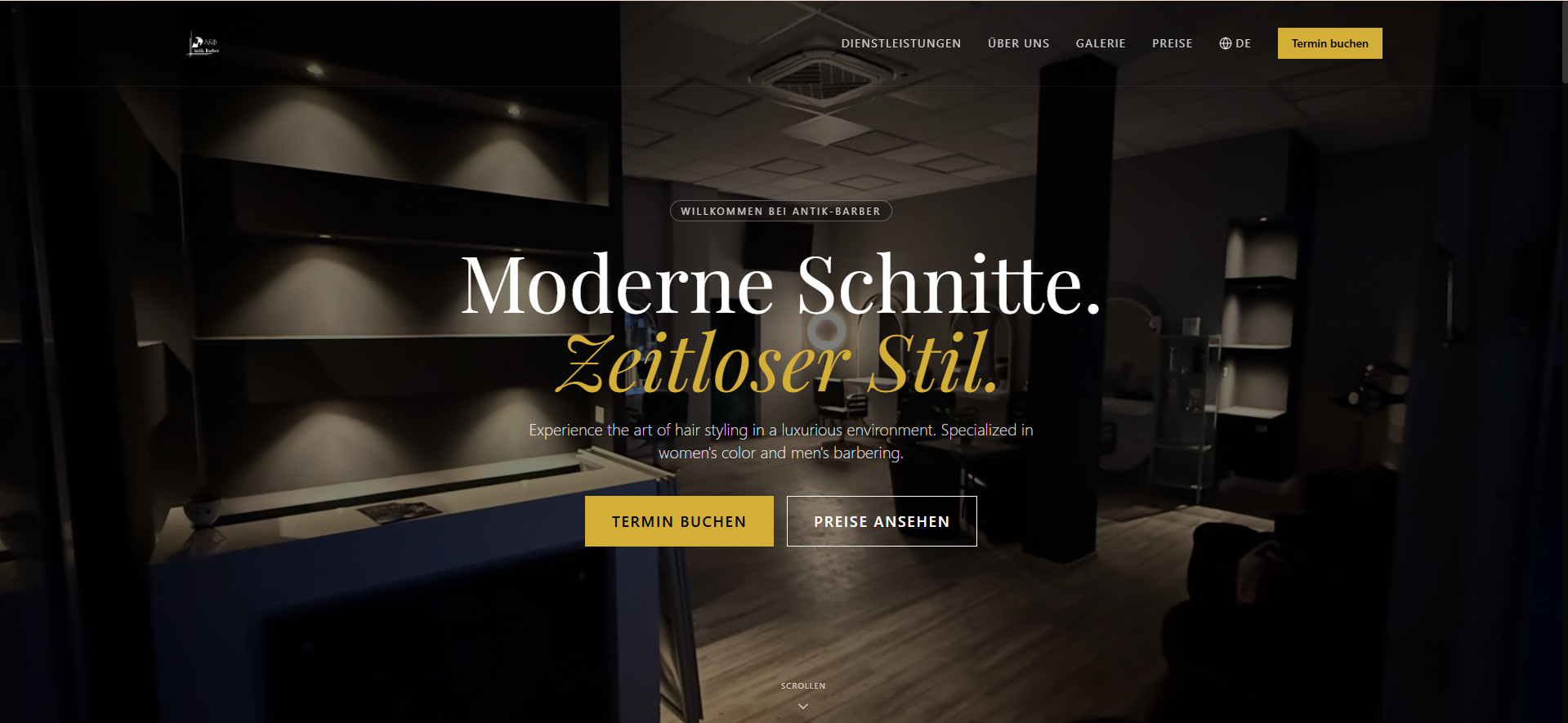 Antik Barber – Screenshot der Website